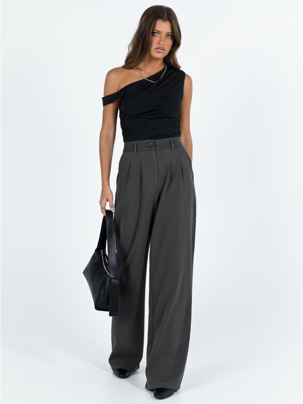 Princess Polly Archer Pants, High Rise, Straight Leg, Slate Grey, Size US 4